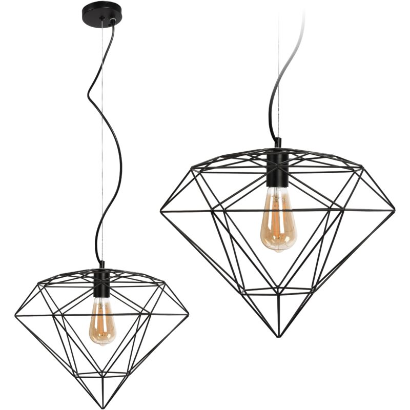 foto del prodotto toolight lampada a sospensione app563 1cp diamond metallo loft nero diamante 1 punti luce e27 40x40x35 115cm regolabile