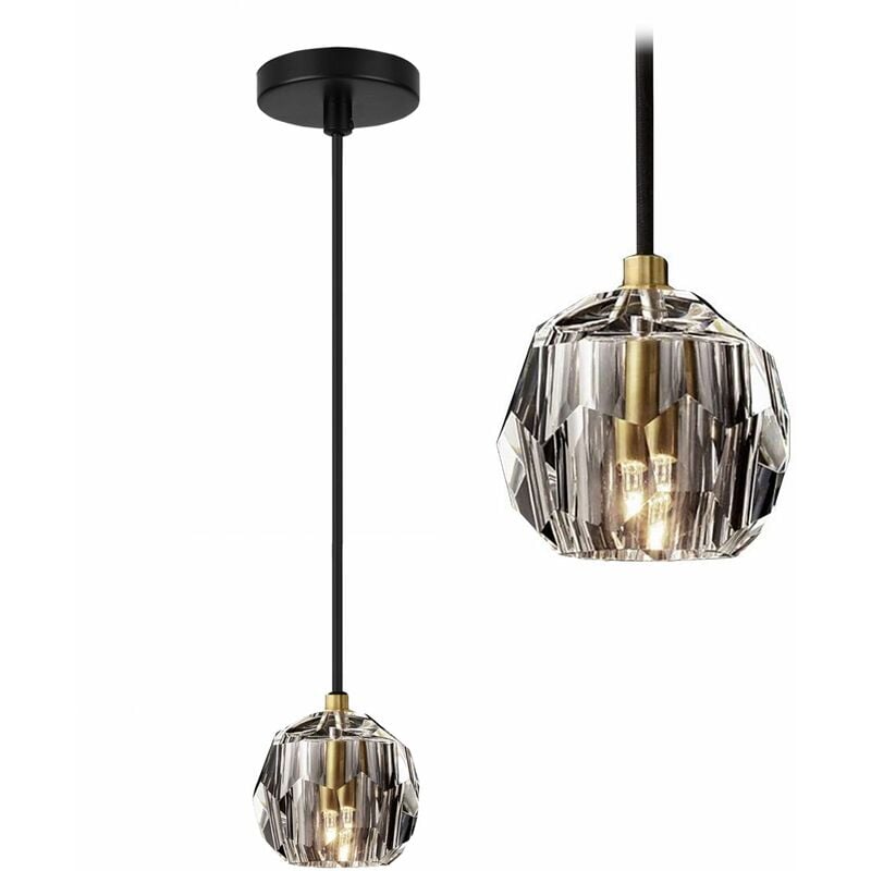 foto del prodotto toolight lampada a sospensione app586 1cp cristallo nero 1 punti luce g9 8x8x7 100cm regolabile