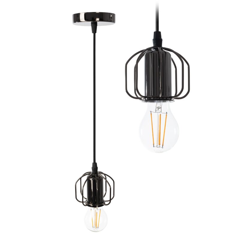 foto del prodotto toolight lampada a sospensione app595 1cp loft nero 1 punti luce e27 9x9x8 100cm regolabile