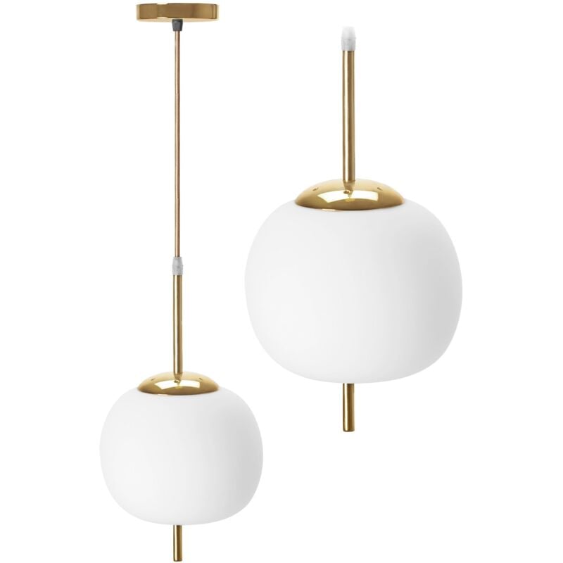 foto del prodotto toolight lampada a sospensione app669 1cp vetro sfera bianco oro 1 punti luce e27