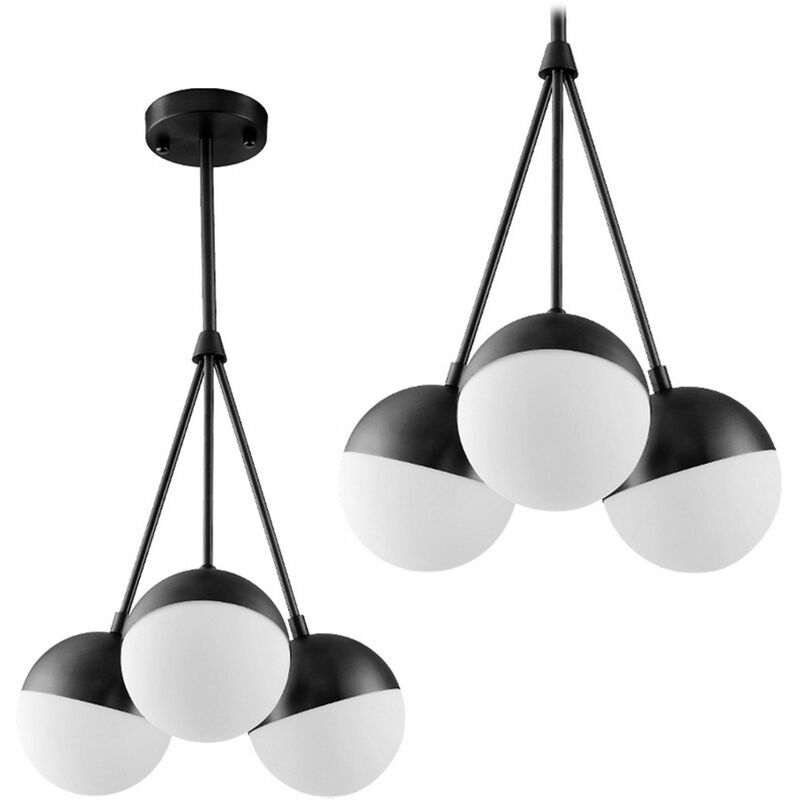 foto del prodotto toolight lampada a sospensione app687 3cp vetro sfera nero 3 punti luce e27 35x35x85cm