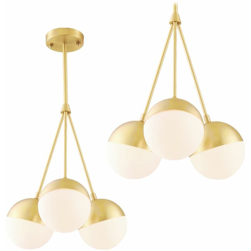 foto del prodotto toolight lampada a sospensione app688 3cp vetro sfera oro 3 punti luce e27 35x35x85cm