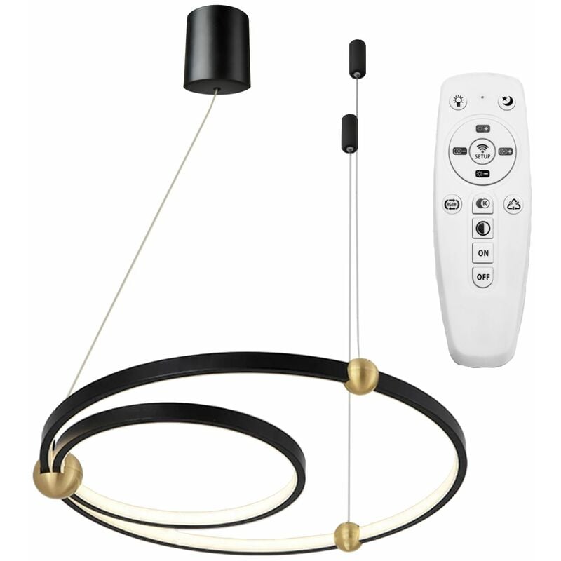 foto del prodotto toolight lampada a sospensione app692 30 50 nero squillo led telecomando cerchi 2 punti luce 50x50x72cm regolabile