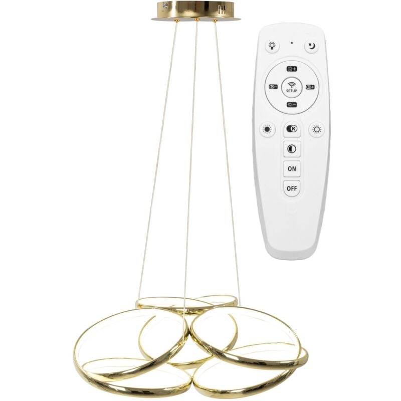 foto del prodotto toolight lampada a sospensione app794 cp moderno piatto oro led telecomando 3 punti luce 70w 54x54x26 89cm regolabile
