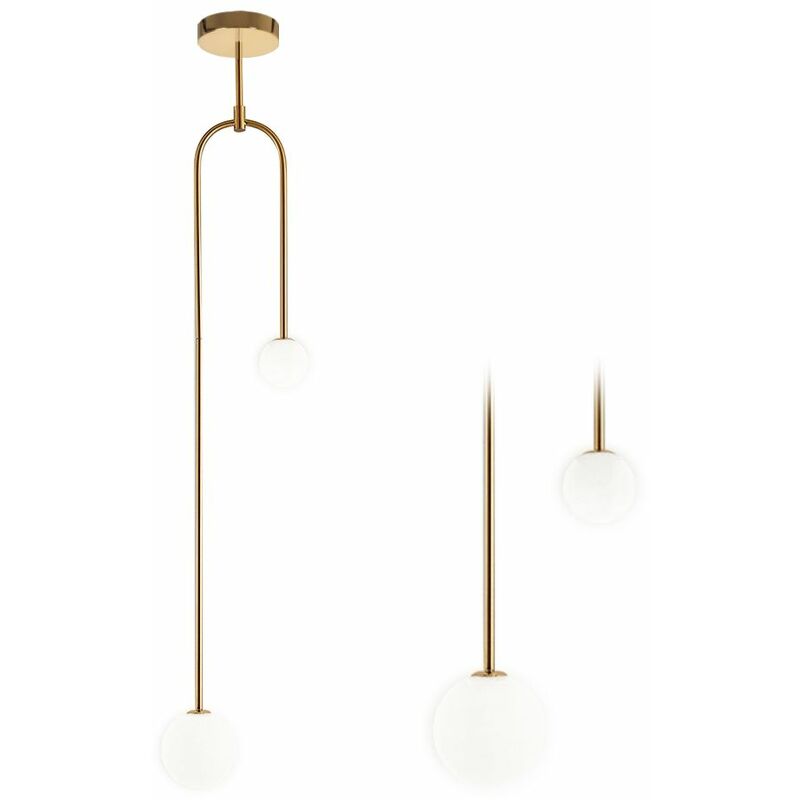 foto del prodotto toolight lampada a sospensione app964 2cp vetro sfera oro 2 punti luce g9 135cm