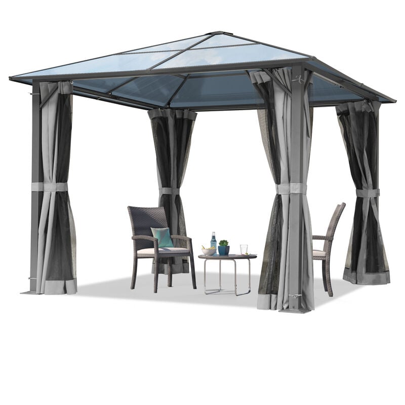 foto del prodotto toolport gazebo da giardino 3x3 m tetto di policarbonato da ca. 6 mm con teli laterali e zanzariere in grigio