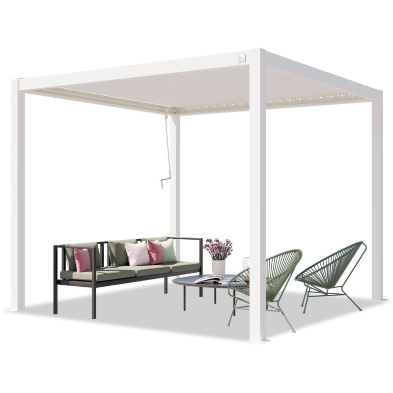 foto del prodotto toolport primeyard pergola 3x3 m montanti in alluminio con tetto a doghe in acciaio gazebo da giardino bianco
