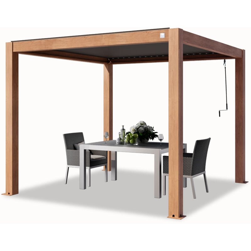 foto del prodotto toolport primeyard pergola 3x3 m montanti in alluminio look legno con tetto a doghe in alluminio gazebo da giardino