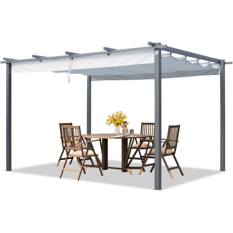 foto del prodotto toolport - primeyard pergola 3x4 m gazebo da giardino con tetto scorrevole grigio - struttura in acciaio