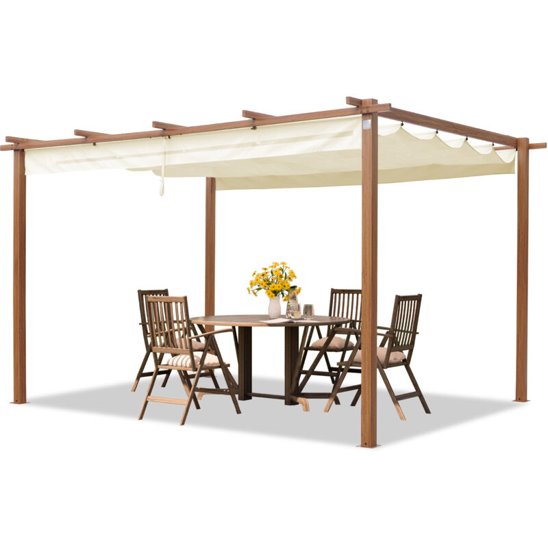 foto del prodotto toolport primeyard pergola 3x4 m gazebo da giardino con tetto scorrevole struttura in acciaio look legno