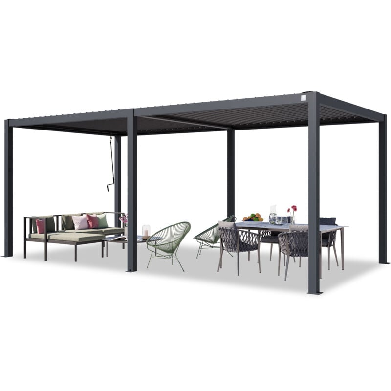 foto del prodotto toolport primeyard pergola 3x6 m montanti in alluminio con tetto a doghe in acciaio gazebo da giardino antracite