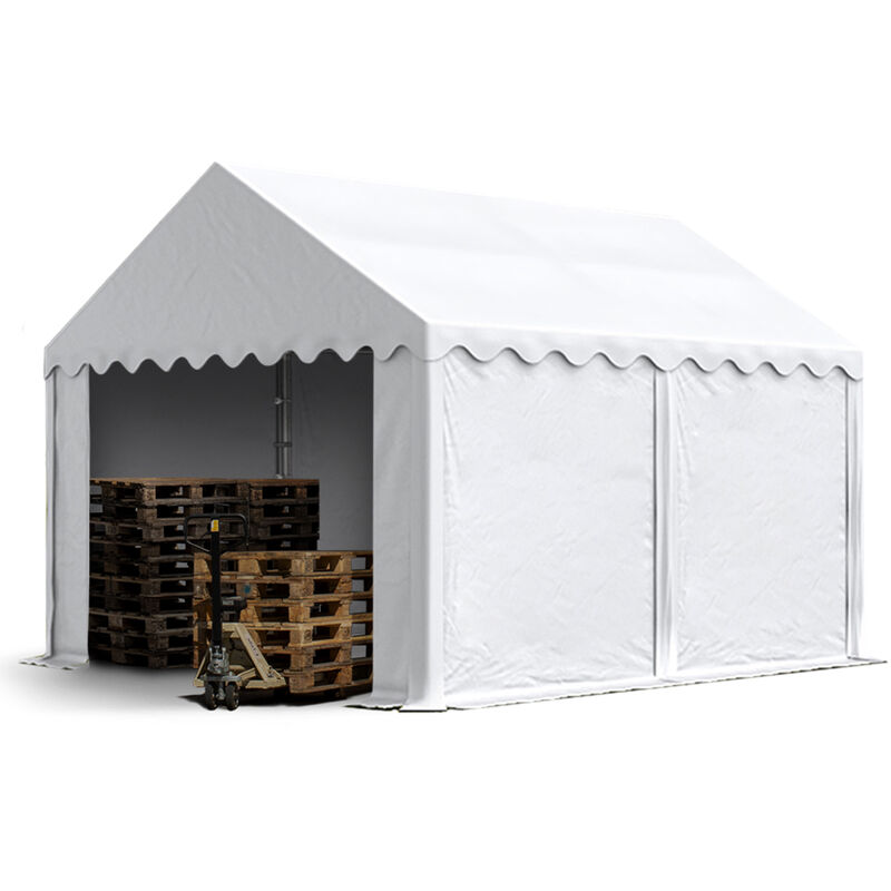 foto del prodotto toolport tendone deposito 3x4 m pvc 750 n bianco tenda capannone telaio perimetrale e rinforzo del tetto