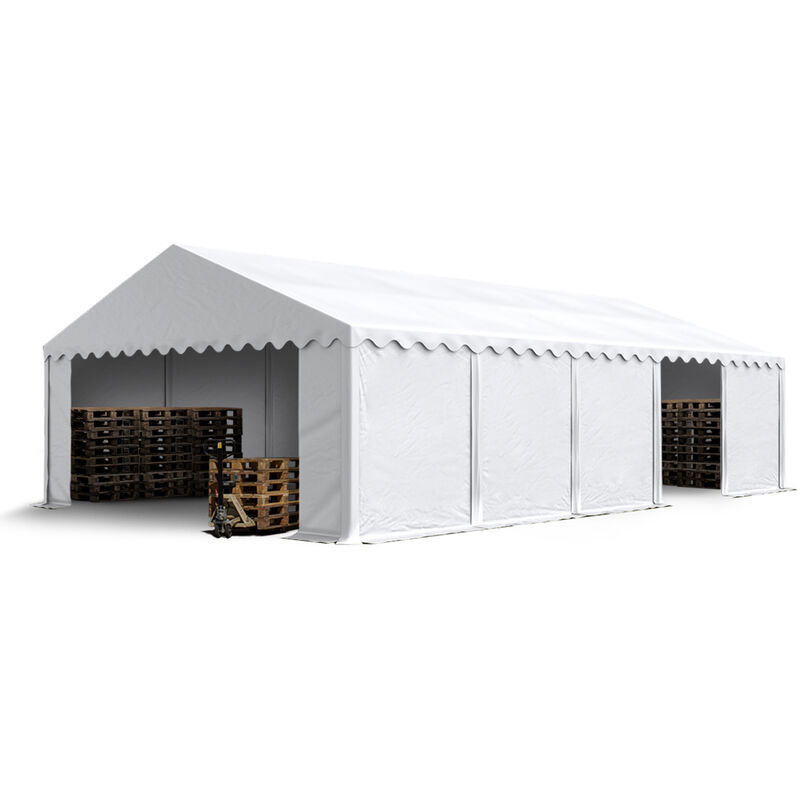 foto del prodotto toolport tendone deposito 5x10 m pvc 750 n bianco tenda capannone telaio perimetrale e rinforzo del tetto