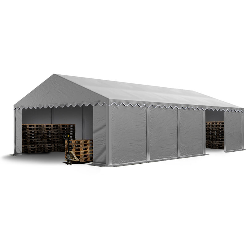foto del prodotto toolport tendone deposito 5x10 m pvc 750 n grigio tenda capannone telaio perimetrale e rinforzo del tetto