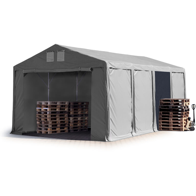 foto del prodotto toolport tendone deposito 5x8m tendone industriale con altezza laterale 3m telone in pvc 850 n grigio 100 impermeabile con apertura con cerniera