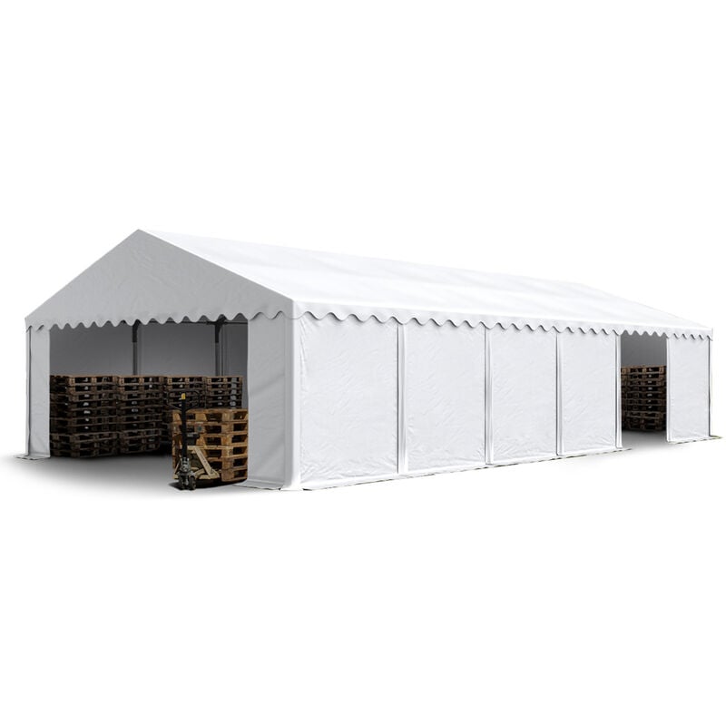 foto del prodotto toolport tendone deposito 6x12 m pvc 750 n bianco tenda capannone telaio perimetrale e rinforzo del tetto