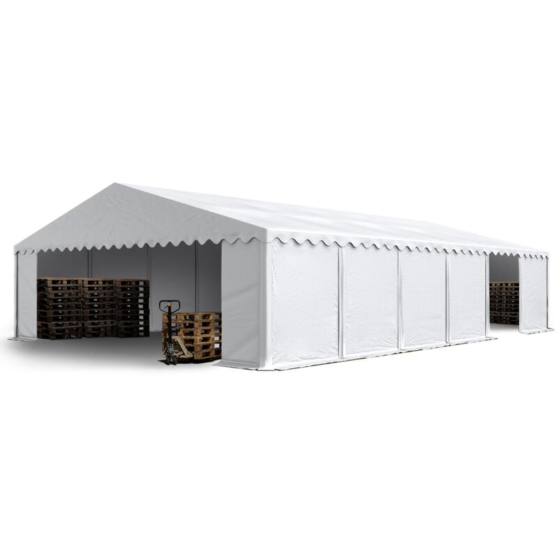 foto del prodotto toolport tendone deposito 8x12 m pvc 750 n bianco tenda capannone telaio perimetrale e rinforzo del tetto