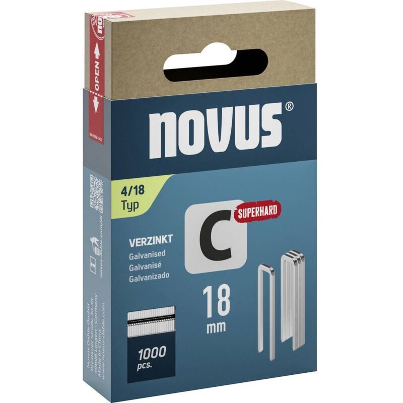 foto del prodotto tools 042 0802 graffette a dorso stretto tipo 4 1000 pz. dimensioni l x l 18 mm x 6.1 mm novus