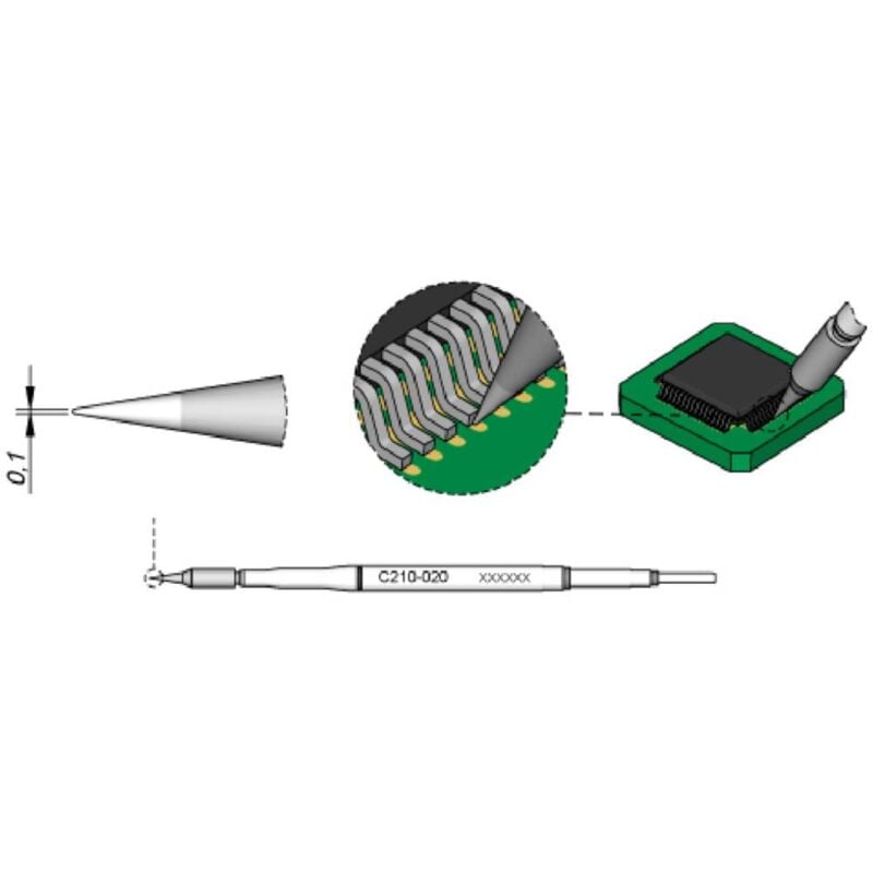 foto del prodotto tools c210020 punta di saldatura forma tonda, dritta dimensione punta 0.1 mm contenuto 1 pz. jbc