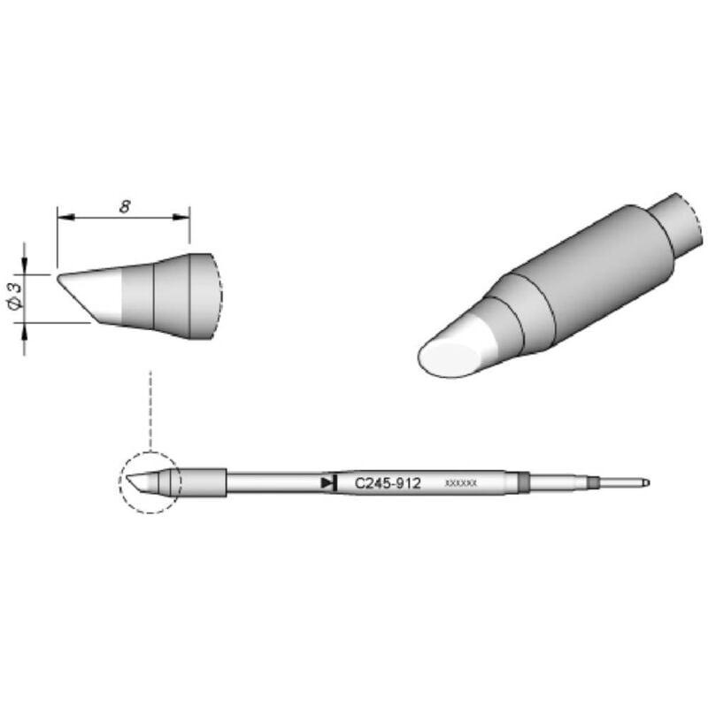 foto del prodotto tools c245912 punta di saldatura forma tonda, taglio sbieco dimensione punta 3.0 mm contenuto 1 pz. jbc