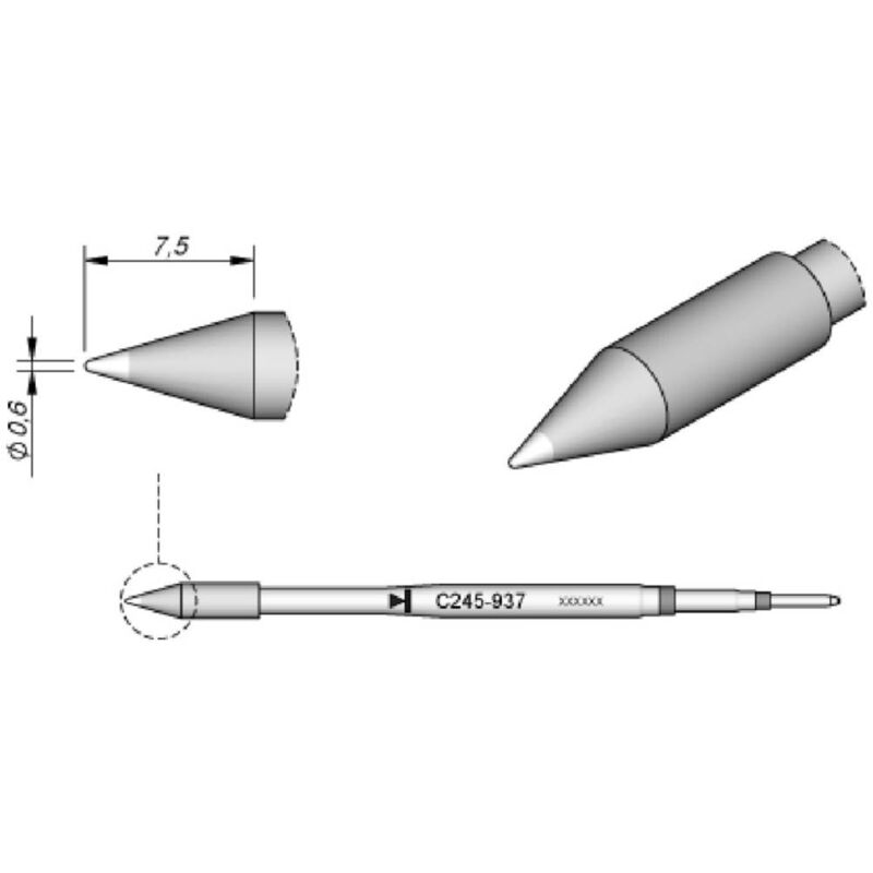 foto del prodotto tools c245937 punta di saldatura forma tonda, dritta dimensione punta 0.6 mm contenuto 1 pz. jbc