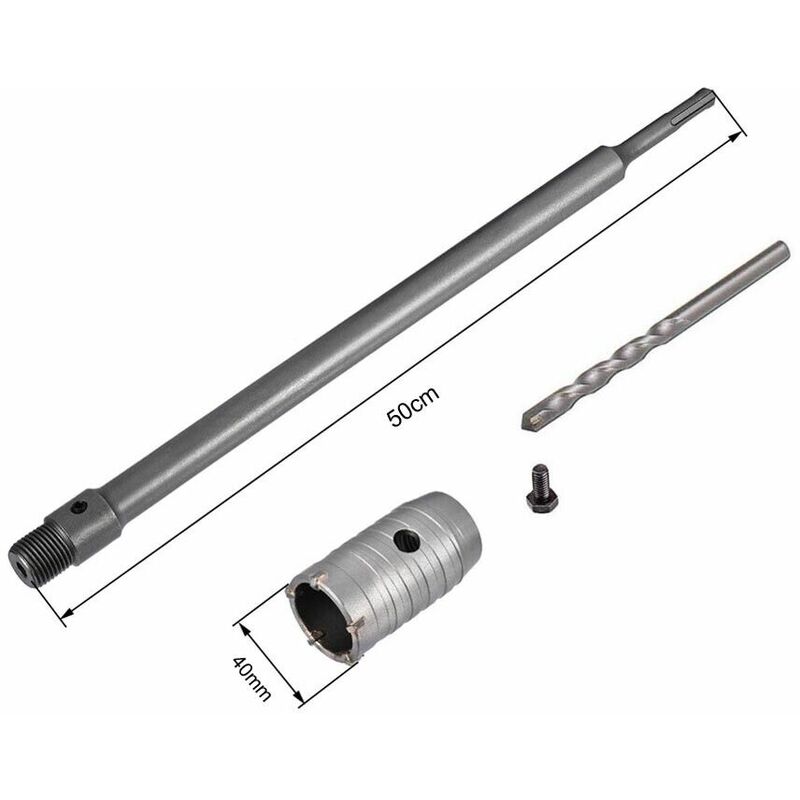 foto del prodotto tools fresa per muro a tazza 40 mm asta prolunga 50 cm per trapano attacco sds plus