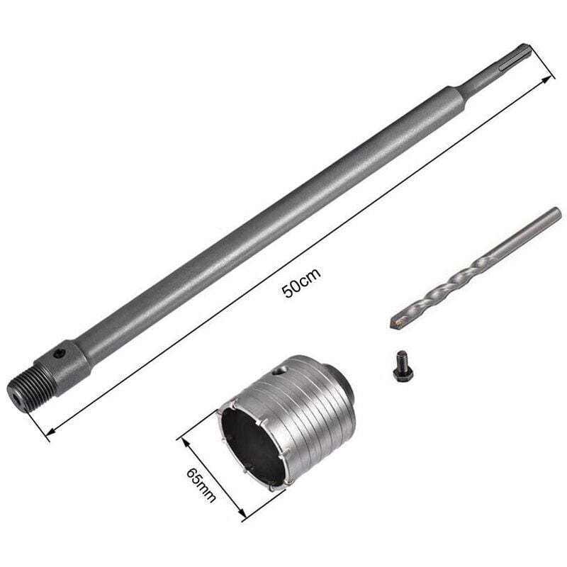 foto del prodotto tools fresa per muro a tazza 65 mm asta prolunga 50 cm per trapano attacco sds plus