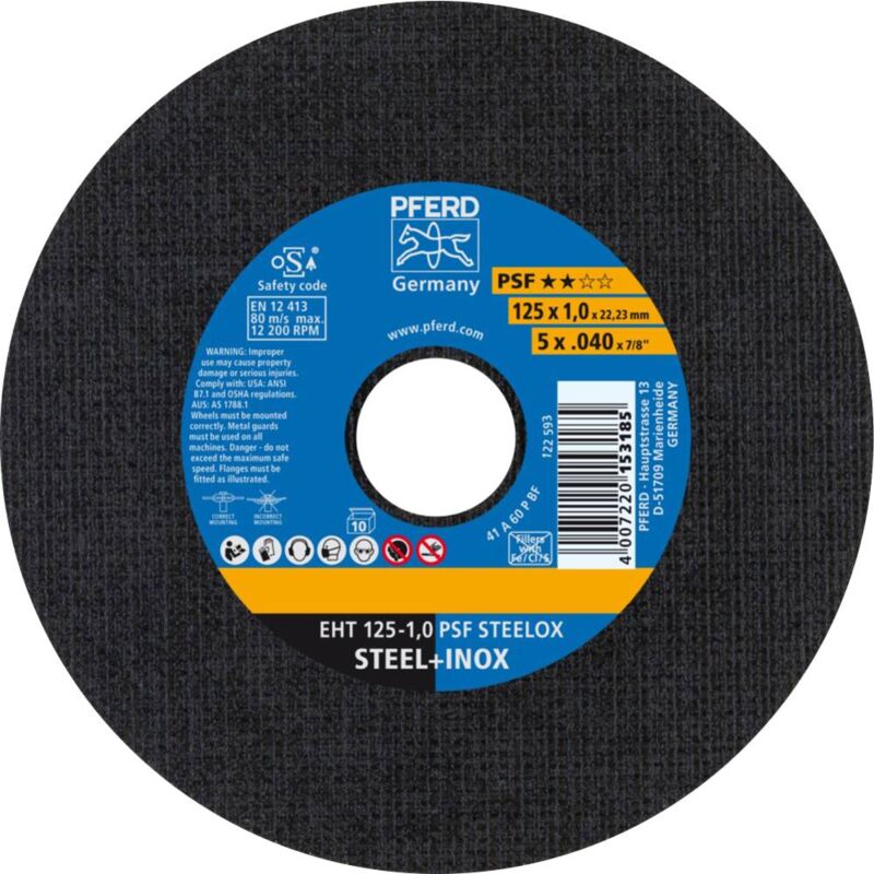 foto del prodotto tools psf steelox 61721110 disco di taglio dritto 125 mm 1 pz. acciaio inox, acciaio pferd
