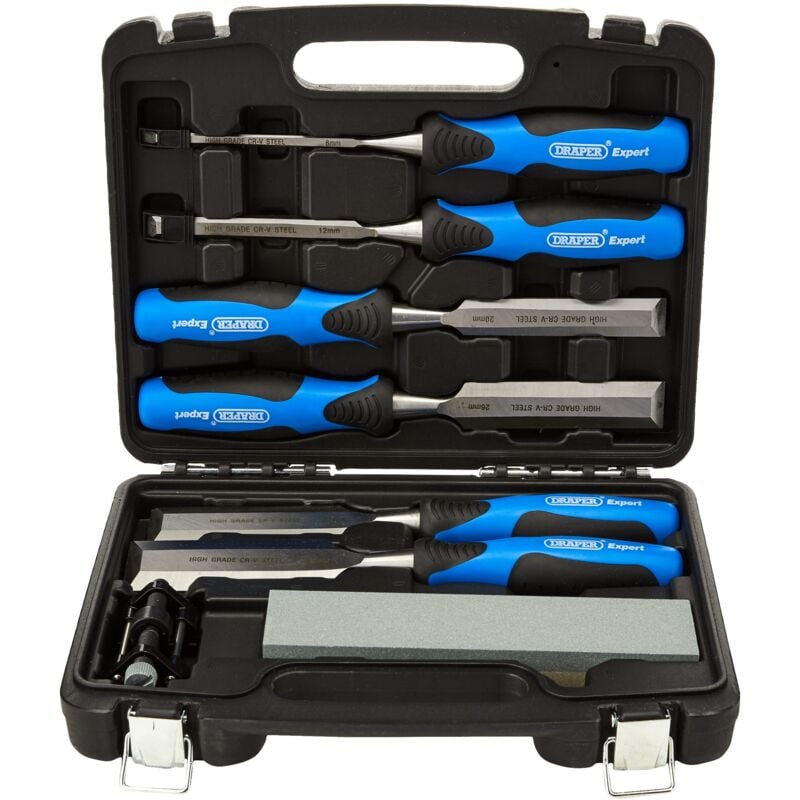 foto del prodotto tools set di scalpelli per legno 88605 6 scalpelli, pietra e guida per affilatura draper