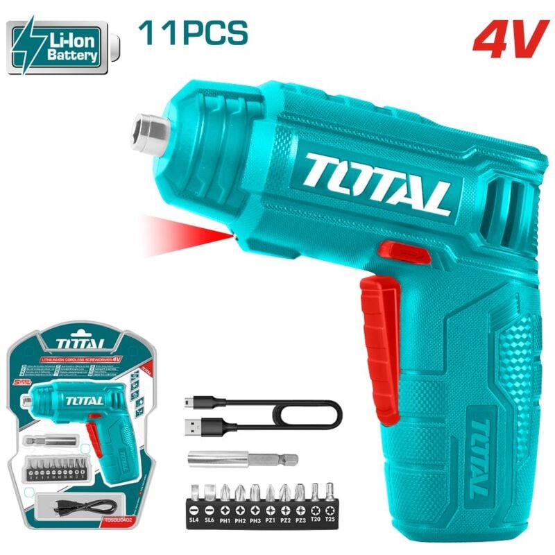 foto del prodotto tooltek cacciavite a batteria 4v con 10 punte da 25mm e supporto