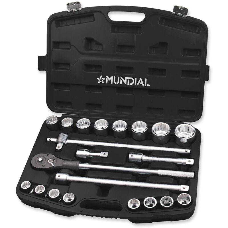 foto del prodotto tooltek cassetta chiavi bussole 3 4 completa cricchetti 21pz 19 50mm mundial