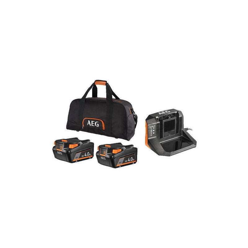 foto del prodotto tooltek kit aeg composto da 2 batterie da 4,0 ah, caricabatterie da 18 v e borsa portautensili setll1840s lk1 