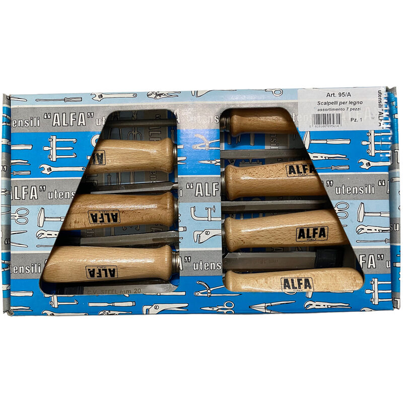 foto del prodotto tooltek scalpelli sgorbie per intaglio legno acciaio cr v falegname 7pz alfa