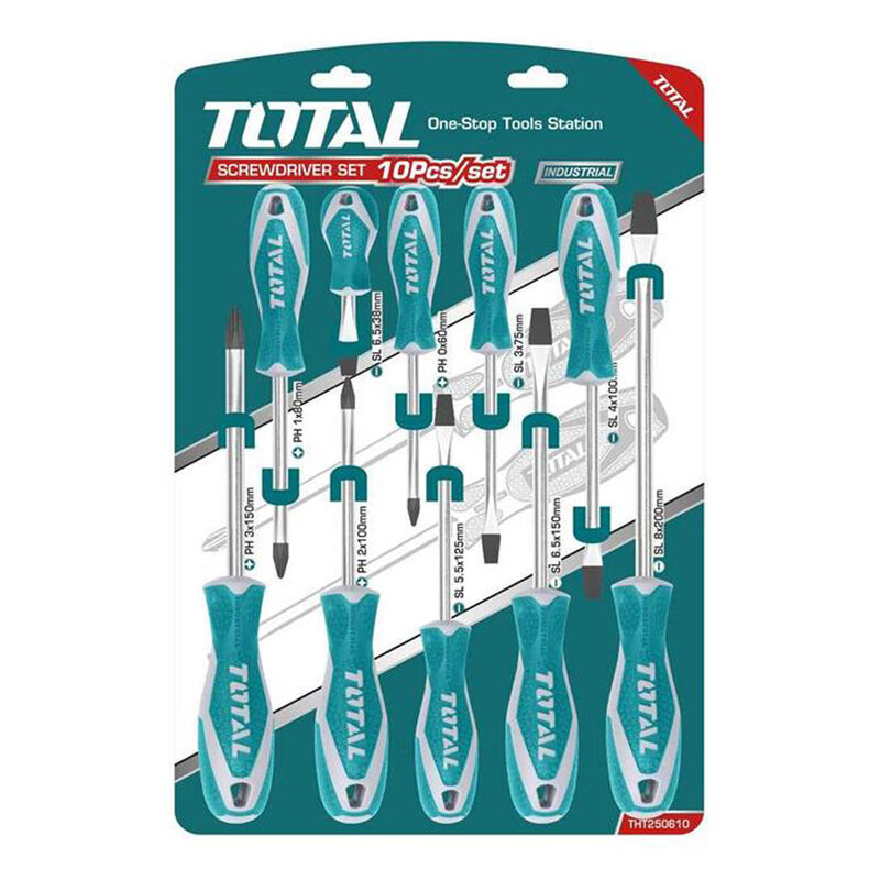 foto del prodotto tooltek set cacciaviti 10pz taglio e croce giraviti professionali total