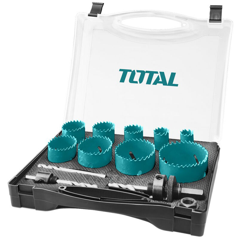 foto del prodotto tooltek set frese a tazza trapano bimetalliche 13pz fresa metallo accessori total