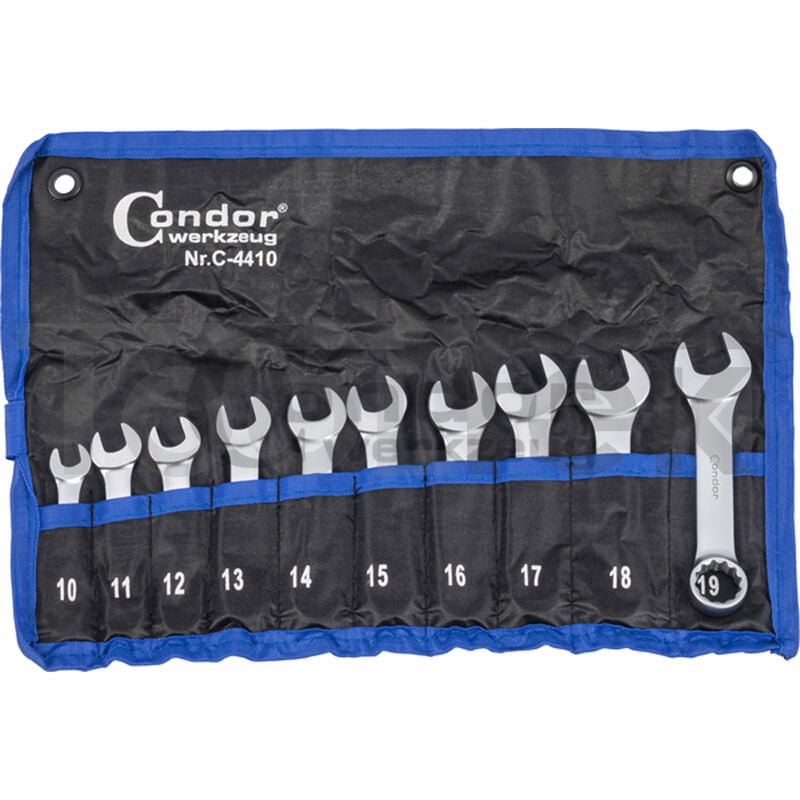 foto del prodotto tooltek set serie 10 chiavi combinate fisse stella corte kit chiave 10 19mm nane condor