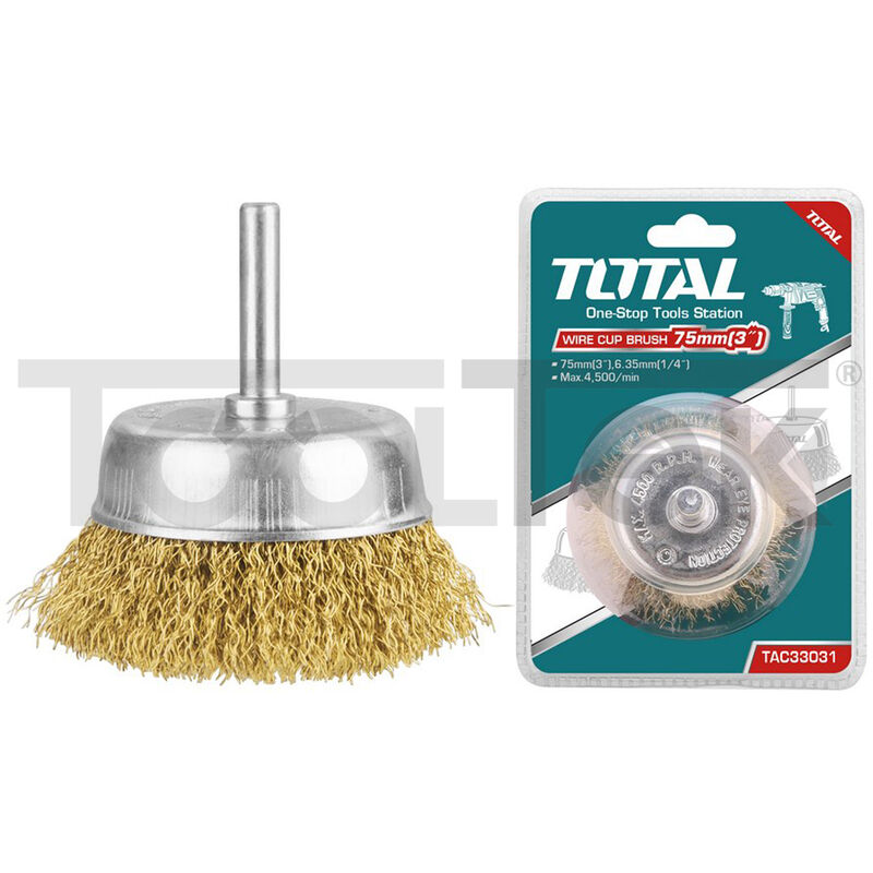 foto del prodotto tooltek spazzola a tazza trapano circolare ottone 75mm attacco 1 4 total
