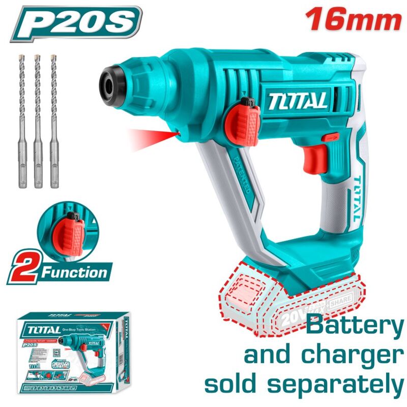 foto del prodotto tooltek tassellatore a batteria 20v potenza 1,5j sds con 3 punte one battery