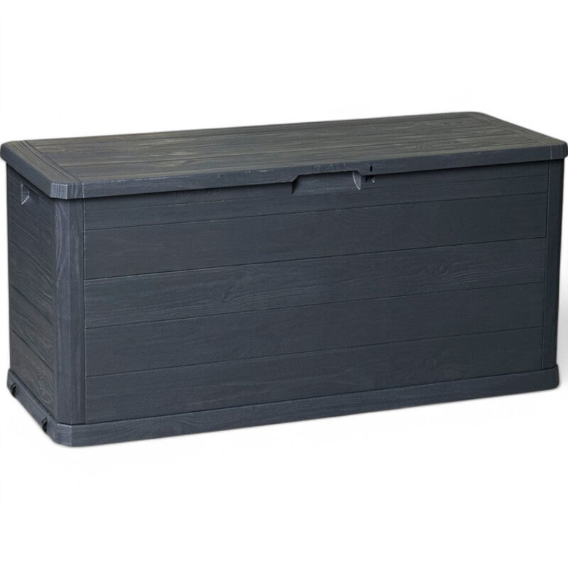 foto del prodotto toomax baule contenitore da esterno in resina antracite effetto legno 280 lt