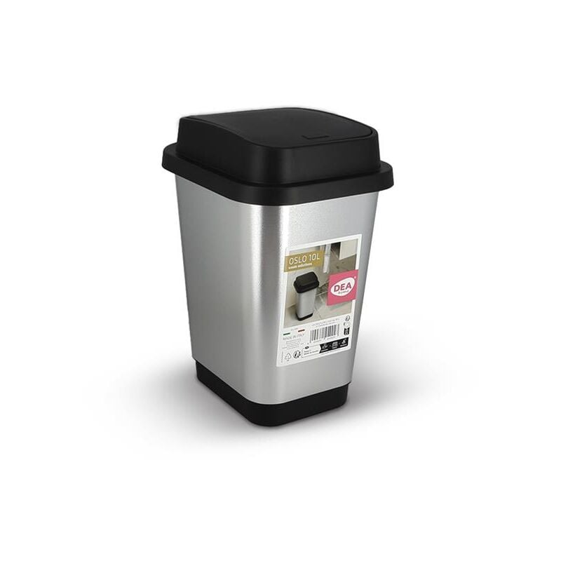 foto del prodotto toomax - pattumiera oslo 10l 20x25x33h nero e argento con coperchio ribaltabile okx