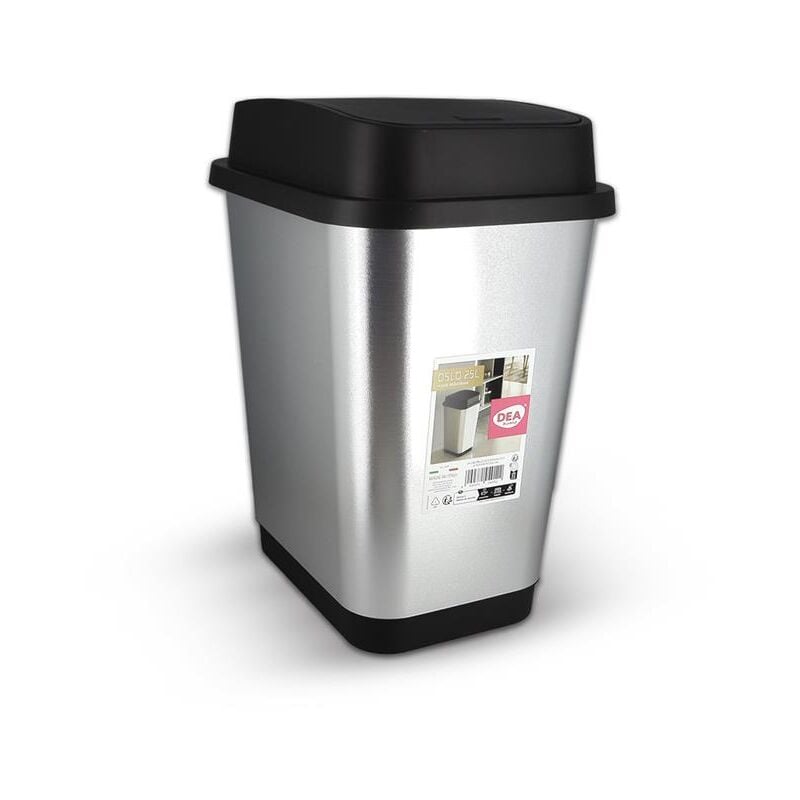 foto del prodotto toomax pattumiera oslo 25l 28x38x47.5h nero e argento con coperchio ribaltabile okx