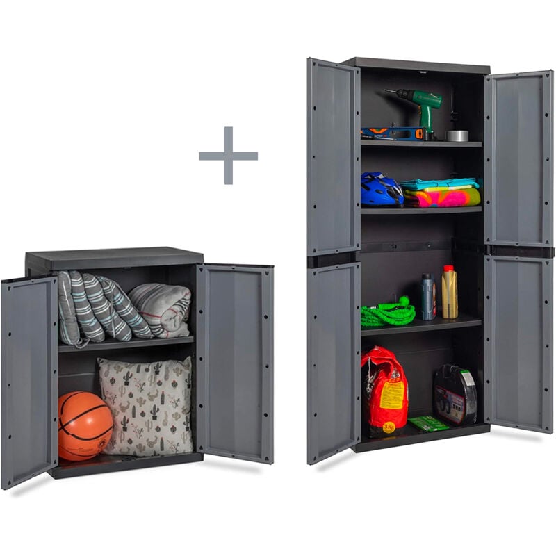 foto del prodotto toomax - set armadio alto e armadio basso a 2 ante con ripiani regolabili