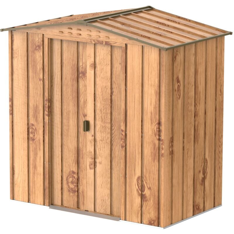 foto del prodotto top 6 x 4, capannone da giardino in metallo senza manutenzione e resistente alle intemperie, venatura del legno e marrone duramax
