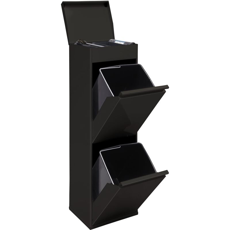 foto del prodotto top cr226 b pattumiera differenziata 2 scomparti 2 x 17l 34l contenitore in acciaio con ripiano multiuso mobile per raccolta differenziata cestino