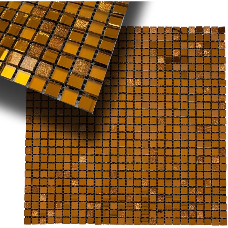 foto del prodotto top di gamma piastrella autoadesiva in vetro lucido mosaico 30x30cm sp. 3mm color oro, idrofobo.