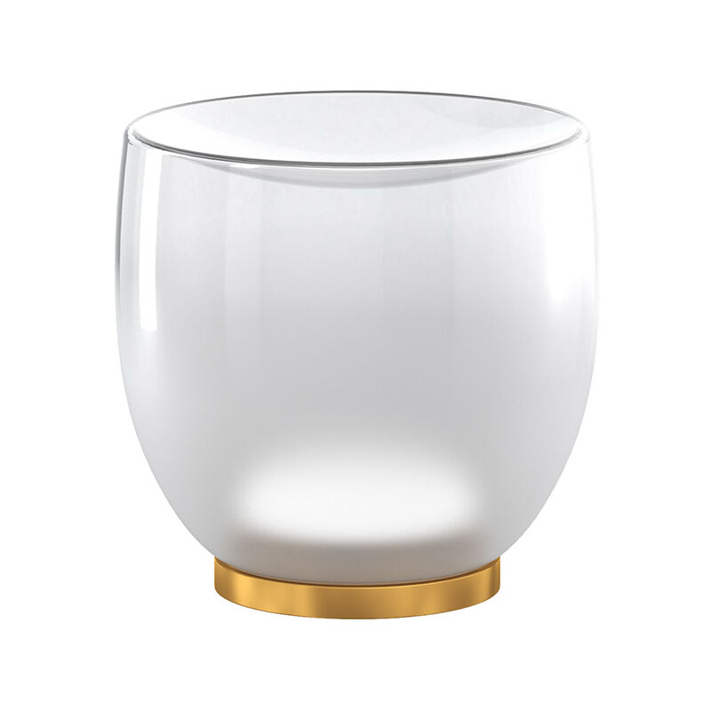 foto del prodotto top-light - abatjour contemporaneo drum metallo oro vetro bianco 1 luce led 12w calda