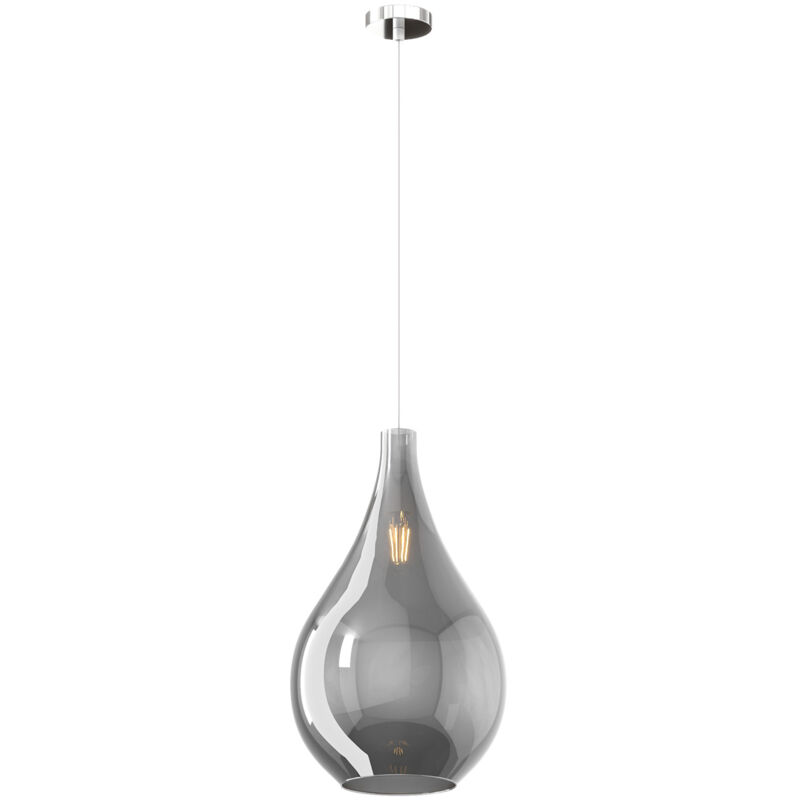 foto del prodotto top-light - lampadario contemporaneo drop 2.0 metallo cromo vetro grande fumè 1 luce e27