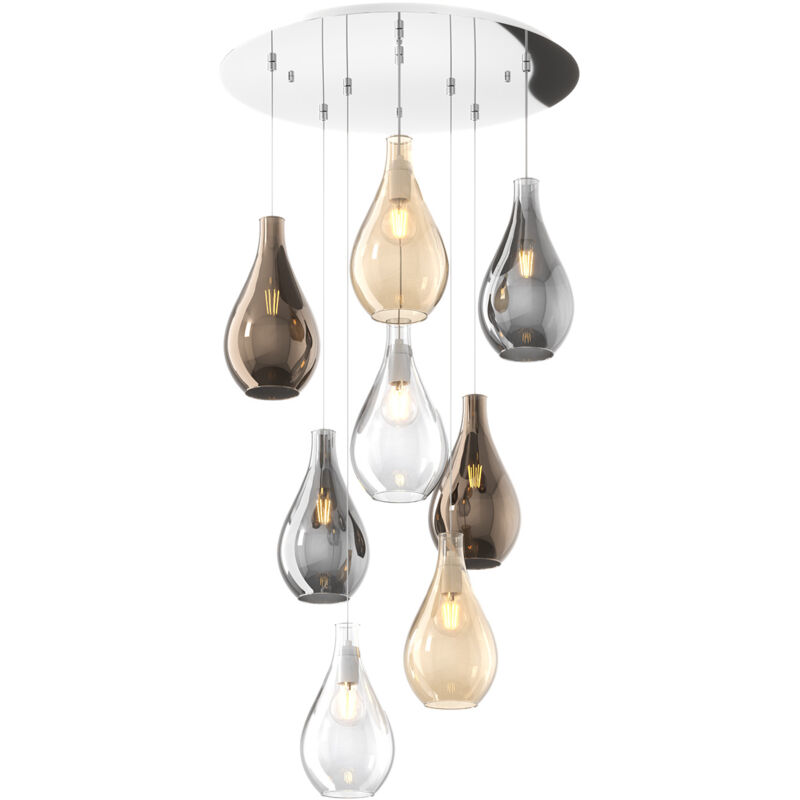 foto del prodotto top light lampadario contemporaneo drop 2.0 metallo cromo vetro multicolor 8 luci e27
