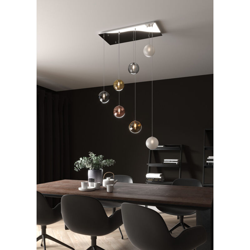 foto del prodotto top light lampadario contemporaneo eclipse metallo cromo vetro multicolor 7 luci g9