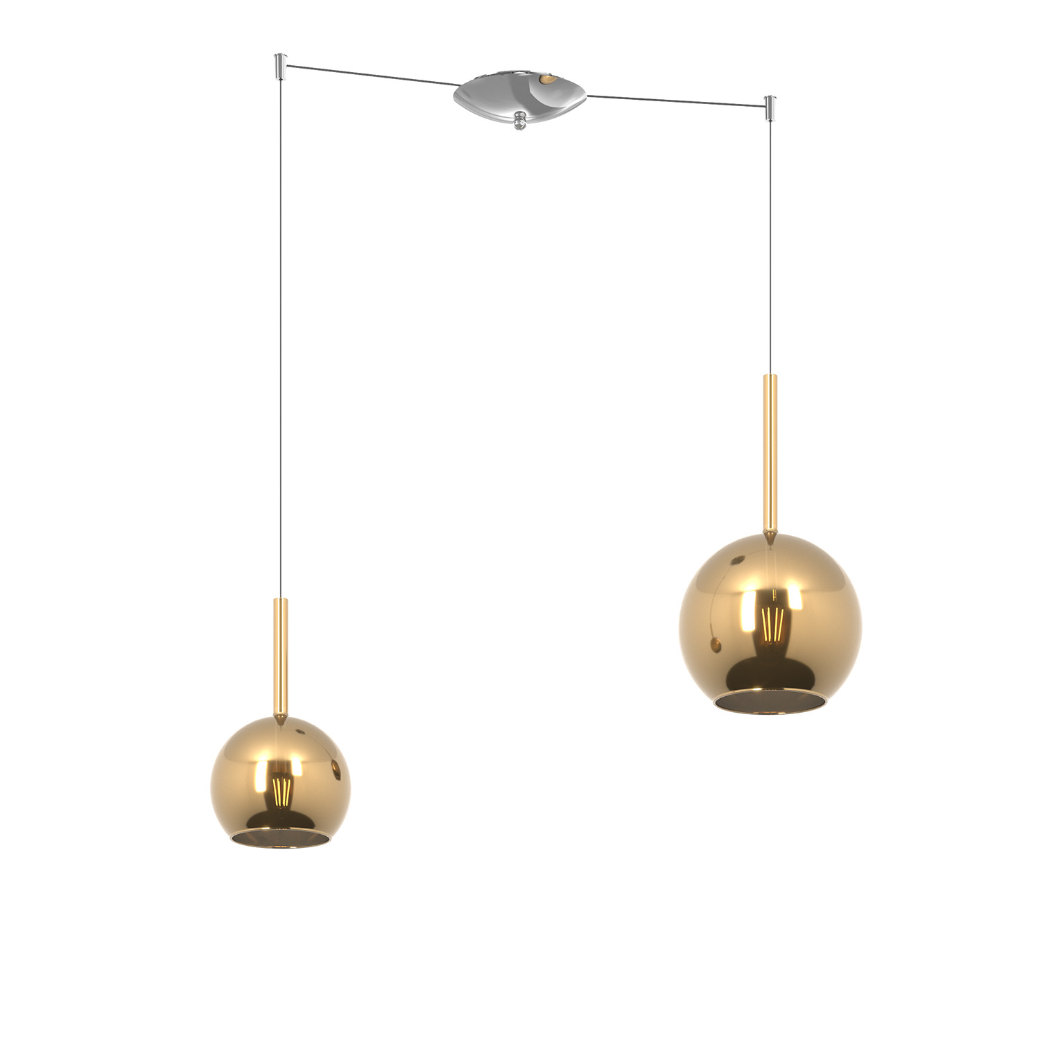 foto del prodotto top light lampadario contemporaneo future metallo cromo vetro oro 2 luci e27